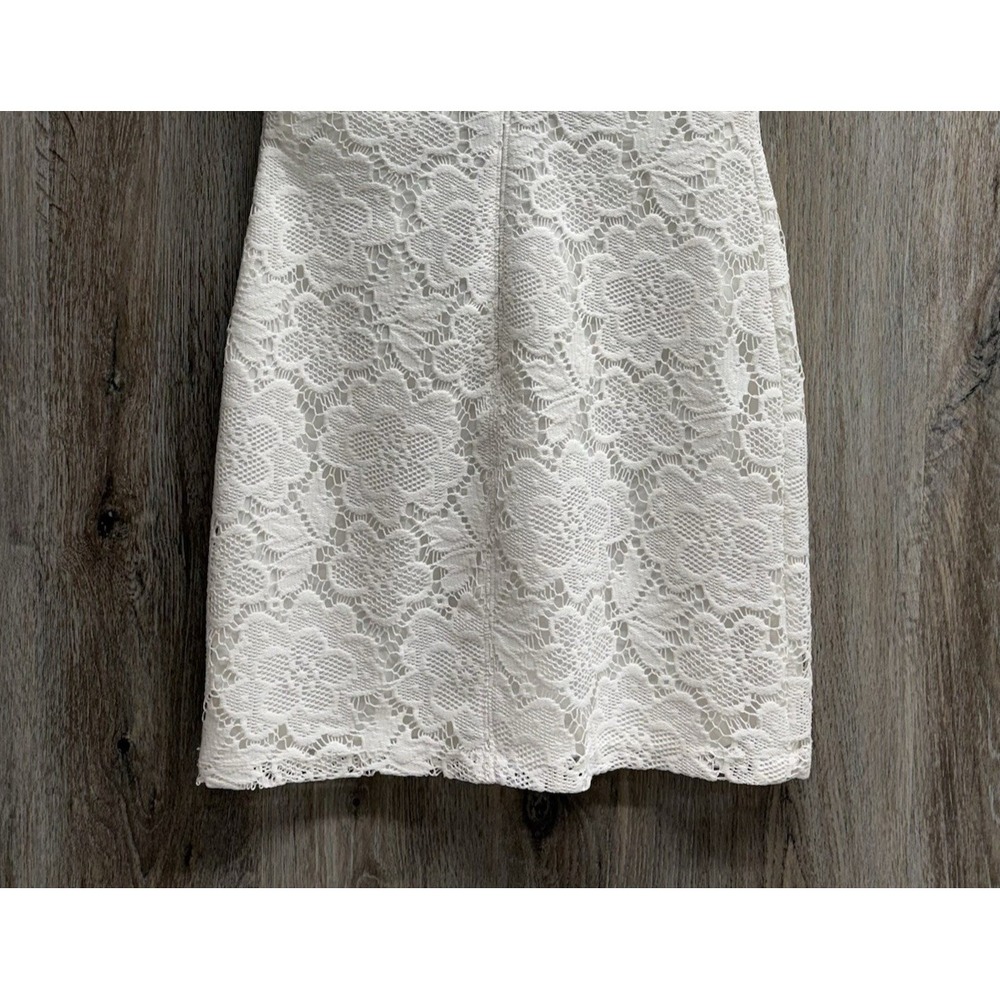 NINE WEST White Lace Dress Womens 10 Lined Knee Length Short Cap Sleeve - Picture 7 of 9
